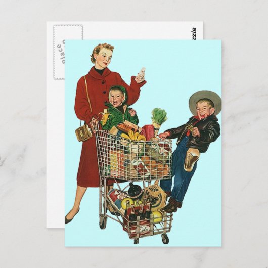 はがきヴィンテージ食料品ショッピングファミリーPC ポストカード (正面/裏面)