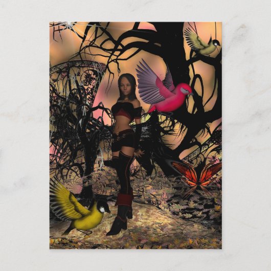 はがき小妖精や小人ガールバード ポストカード (正面)