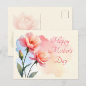 はがき母の日。ピンクのバラお尻花 シーズンポストカード (正面/裏面)