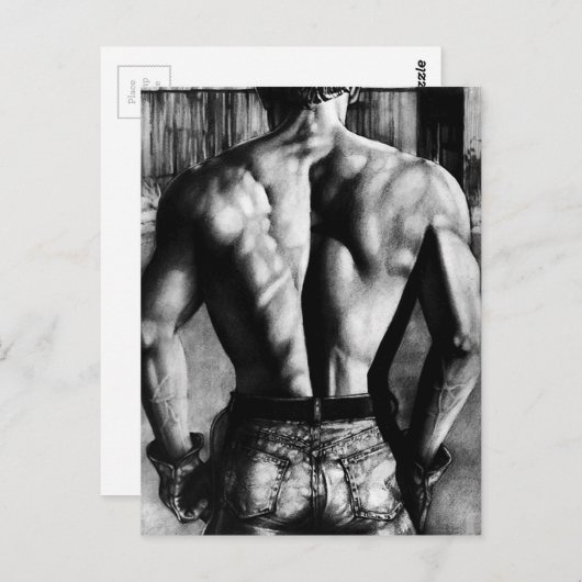はがき男らしボディビルダータイトなジーンズアート ポストカード (正面/裏面)
