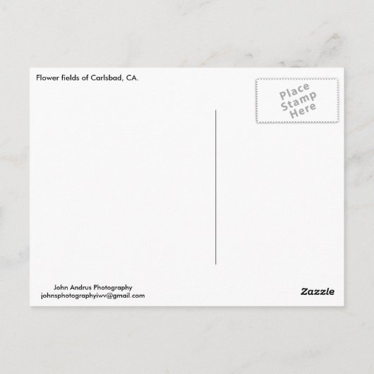 はがき花フィールドCarlsbad, CA ポストカード (裏面)