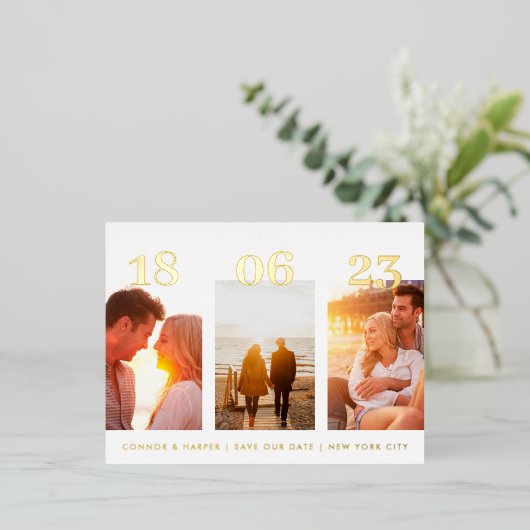 はがき金ゴールド3枚フォトQRコード日付の保存 箔シーズンポストカード (立ち正面)