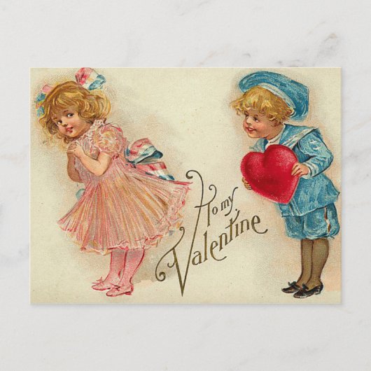 はがき – オールドファッションドバレンタインガールボーイハート シーズンポストカード (正面)