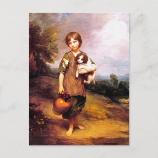 はがき:コテージガールと犬とピッチャー ポストカード (正面)