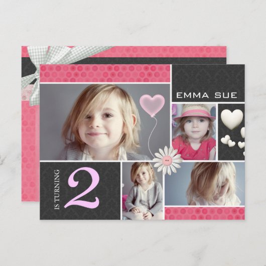 はがき – スタイルダマスクハートパーティの招待状 インビテーションポストカード (正面/裏面)