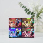 はがき：トランプのポーカードッグポップ・アートのアート ポストカード (スタンド正面)