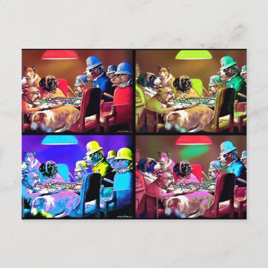 はがき：トランプのポーカードッグポップ・アートのアート ポストカード (正面)