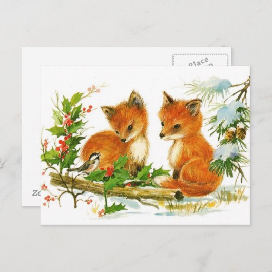 はがき:冬の雪のキツネ ポストカード (正面/裏面)