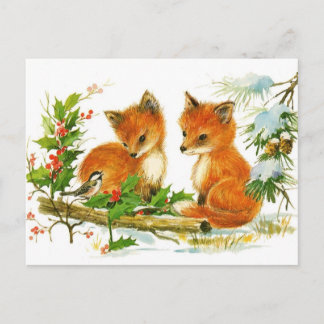 はがき：冬の雪のキツネ ポストカード