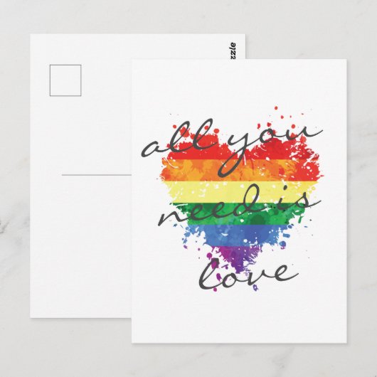 はがき – 虹のハート – あなたが必要とすべては愛 (正面/裏面)