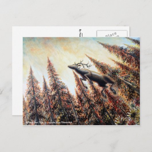 はがき – 跳ね上がる鹿 (正面/裏面)