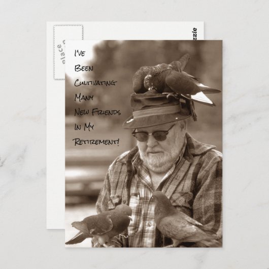 はがき:鳩、鳥、リタイアメおもしろいン ポストカード (正面/裏面)