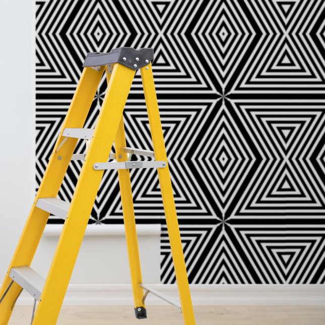 はがして貼るモダンな黒と白のストライプ ダイヤモンド 壁紙 (Peel and stick modern black white stripes diamonds wallpaper)