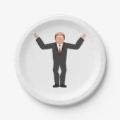 はげおもしろい頭のビジネスマンがシャリユーモアのあるグ ペーパープレート (正面)