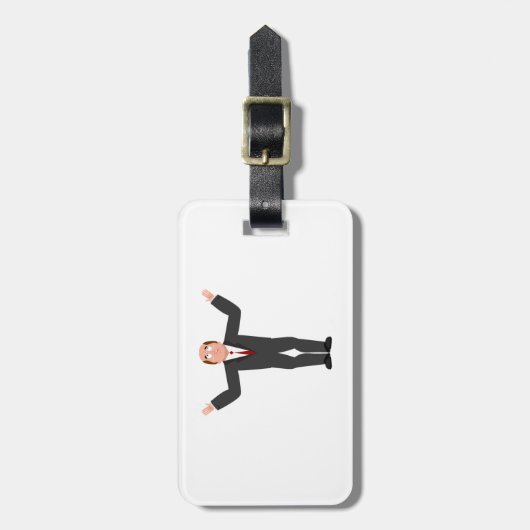 はげおもしろい頭のビジネスマンがシャリユーモアのあるグ ラゲッジタグ (正面縦)