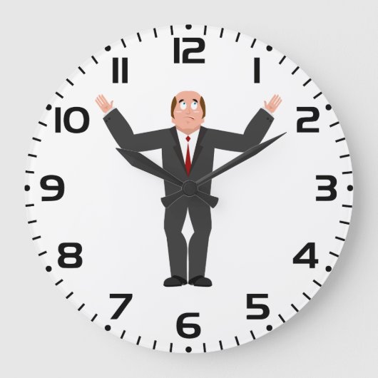 はげおもしろい頭のビジネスマンがシャリユーモアのあるグ ラージ壁時計 (正面)