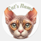 はげかわいらしてしわだらけの猫・パーソナライズされた ラウンドシール (正面)