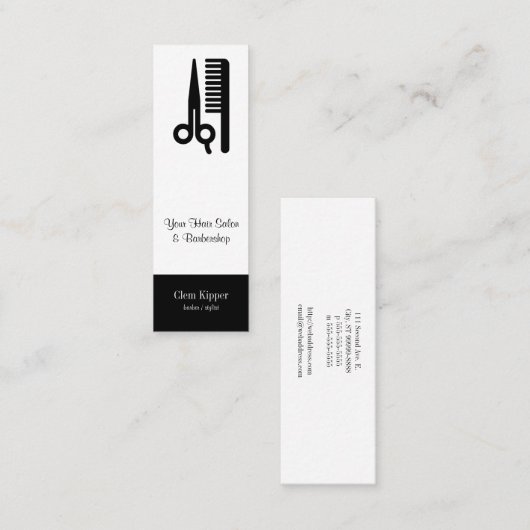 はさみおよび櫛の毛ビジネス スキニー名刺 (正面/裏面)
