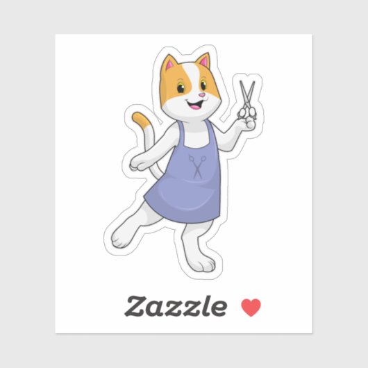 はさみで美容師の猫 シール (シート)