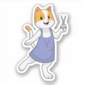はさみで美容師の猫 シール (正面)