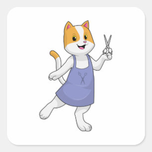 はさみで美容師の猫 スクエアシール