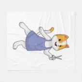 はさみで美容師の猫 フリースブランケット (正面(横))