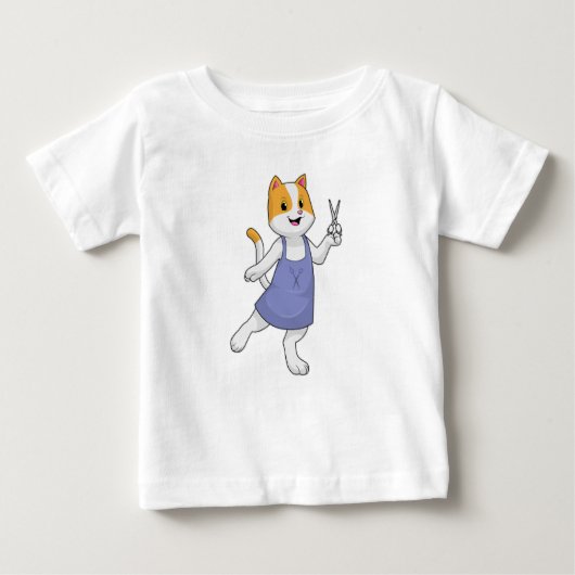 はさみで美容師の猫 ベビーTシャツ (正面)