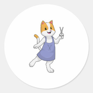 はさみで美容師の猫 ラウンドシール