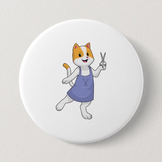 はさみで美容師の猫 缶バッジ (正面)