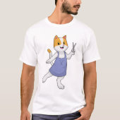 はさみで美容師の猫 Tシャツ (正面)