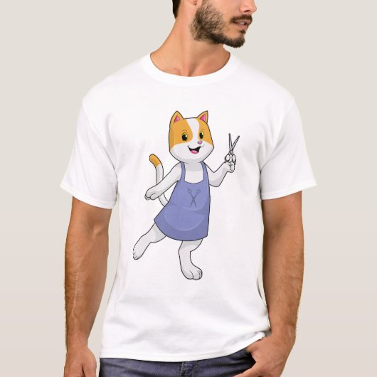 はさみで美容師の猫 Tシャツ (正面)