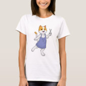 はさみで美容師の猫 Tシャツ (正面)