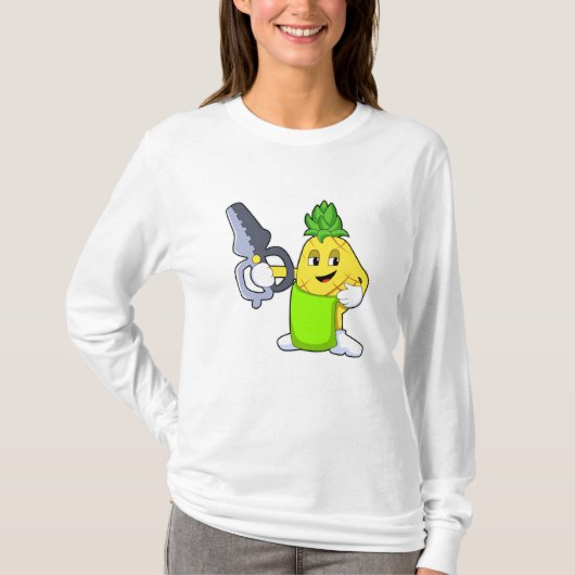 はさみとカミソリの美容師としてパイナップル Tシャツ (正面)
