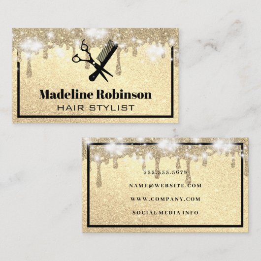 はさみと櫛 |グリッターとスパークル 名刺 (正面/裏面)