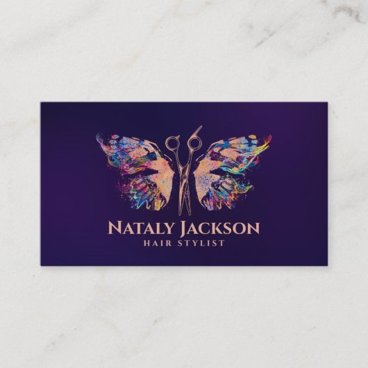 はさみと蝶のバラ金ゴールドと色 名刺 (正面)