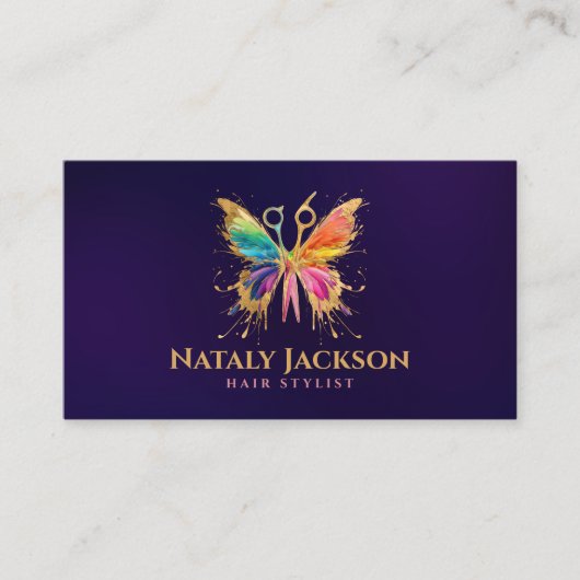 はさみと蝶の金ゴールドと色 名刺 (正面)