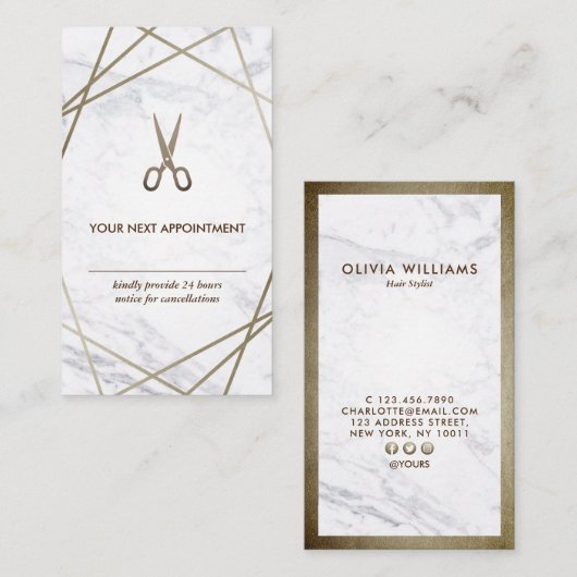 はさみの大理石の美容師のアポイントメントの垂直 名刺 (正面/裏面)