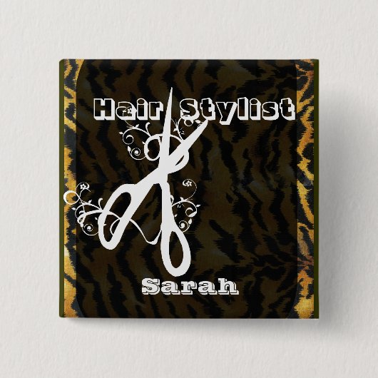 はさみの渦巻の美容師のBeatyのサロン 缶バッジ (正面)