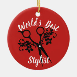 はさみを持つ世界で最も最高のなスタイリスト セラミックオーナメント