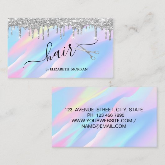 はさみエレガント銀グリッターがホログラフィックを乾燥 名刺 (正面/裏面)