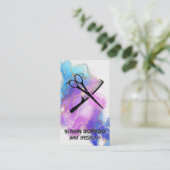 はさみコームのロゴ | 水色芸術的 予約カード (スタンド正面)