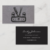 はさみコーム理容師ポール | グレーのテクスチャ 名刺 (正面/裏面)