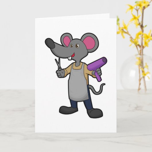 はさみ及びヘアドライヤーと美容師としてマウス カード (黄色い花)