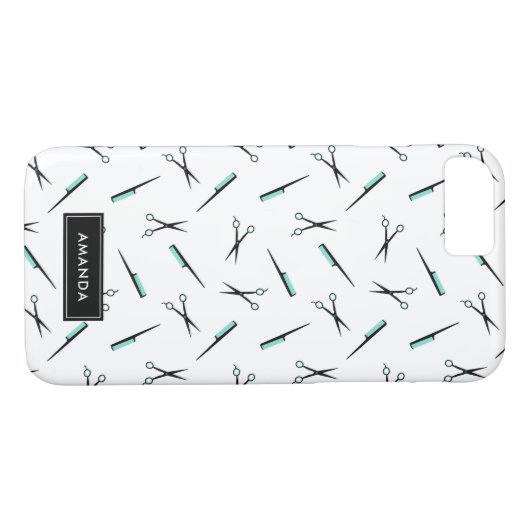 はさみ及び櫛パターン-名前を加えて下さい Case-Mate iPhoneケース (裏面(横))