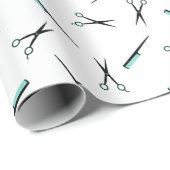 はさみ及び櫛パターン-白黒及びターコイズ ラッピングペーパー (ロールコーナー)