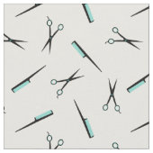 はさみ及び櫛-ターコイズの白黒 ファブリック (クローズアップ)