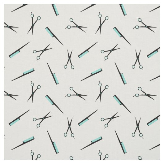 はさみ及び櫛-ターコイズの白黒 ファブリック (見本)