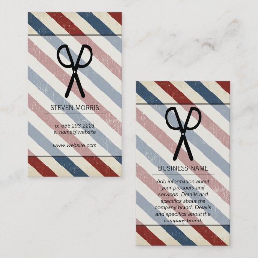 はさみ理容師ストライプヴィンテージ 名刺 (正面/裏面)