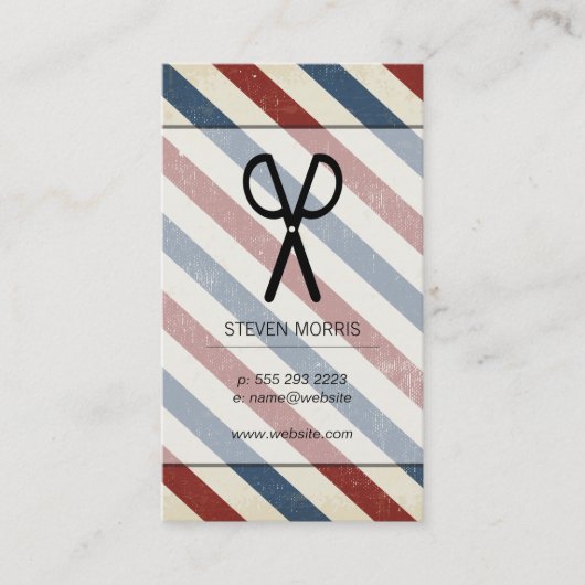 はさみ理容師ストライプヴィンテージ 名刺 (正面)
