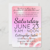 はさみ白熱［赤熱］光を放つ美容師サロングランドオープン 招待状 (裏面)